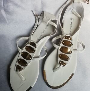 Sandals, Candy Couture, White and Gold, size 8